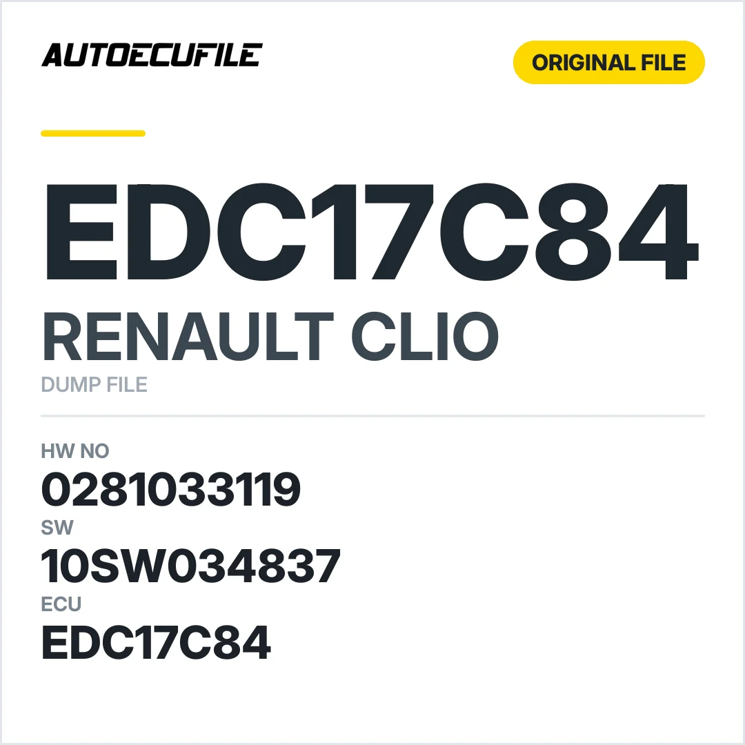 RENAULT CLIO EDC17C84 0281033119 10SW034837 DUMP