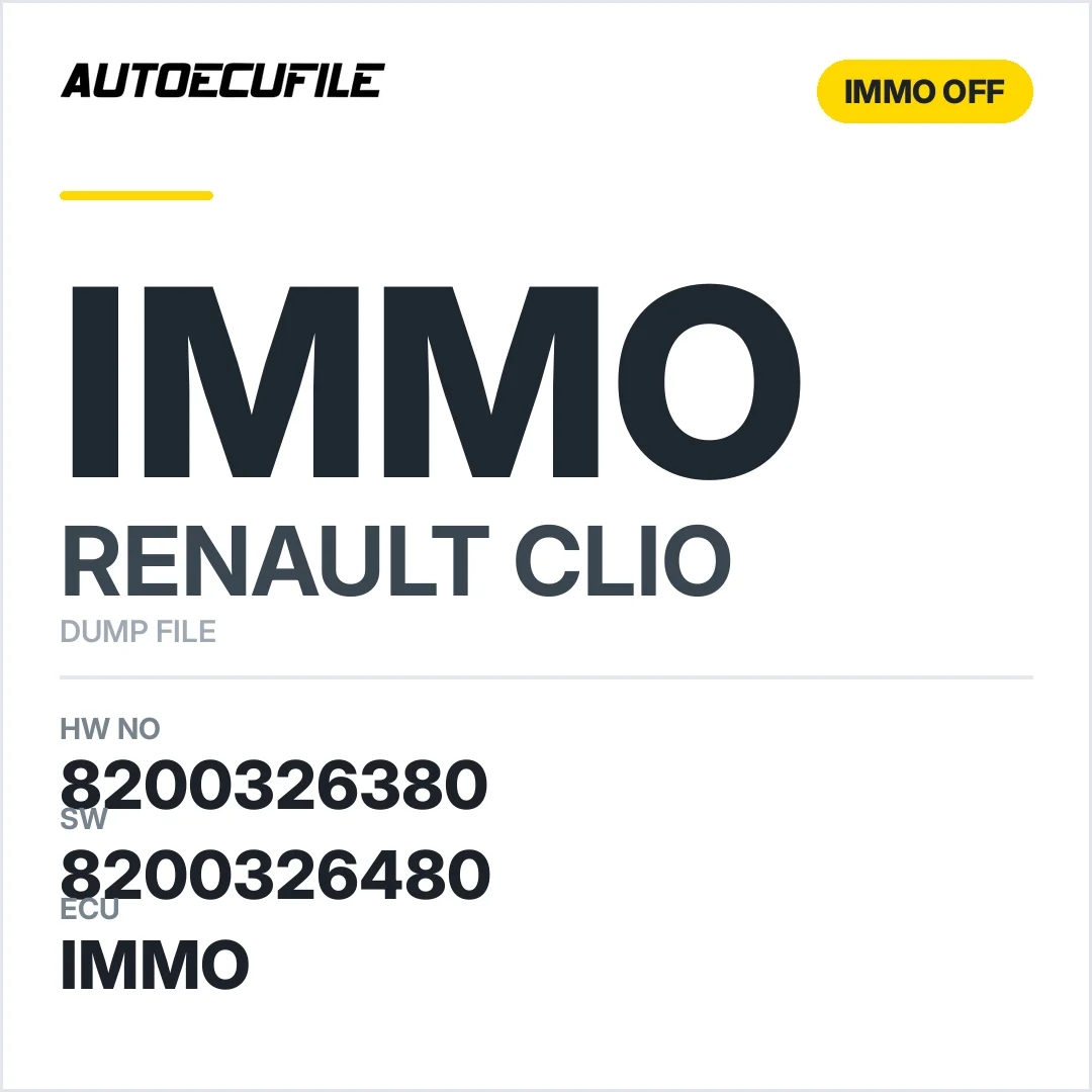 RENAULT CLIO EMS3132 8200326380 8200326480 IMMO OFF DUMP