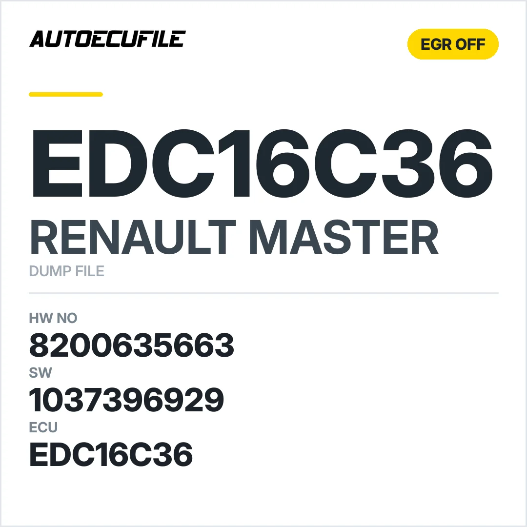 RENAULT MASTER EDC16C36  8200635663 1037396929 EGR OFF DUMP