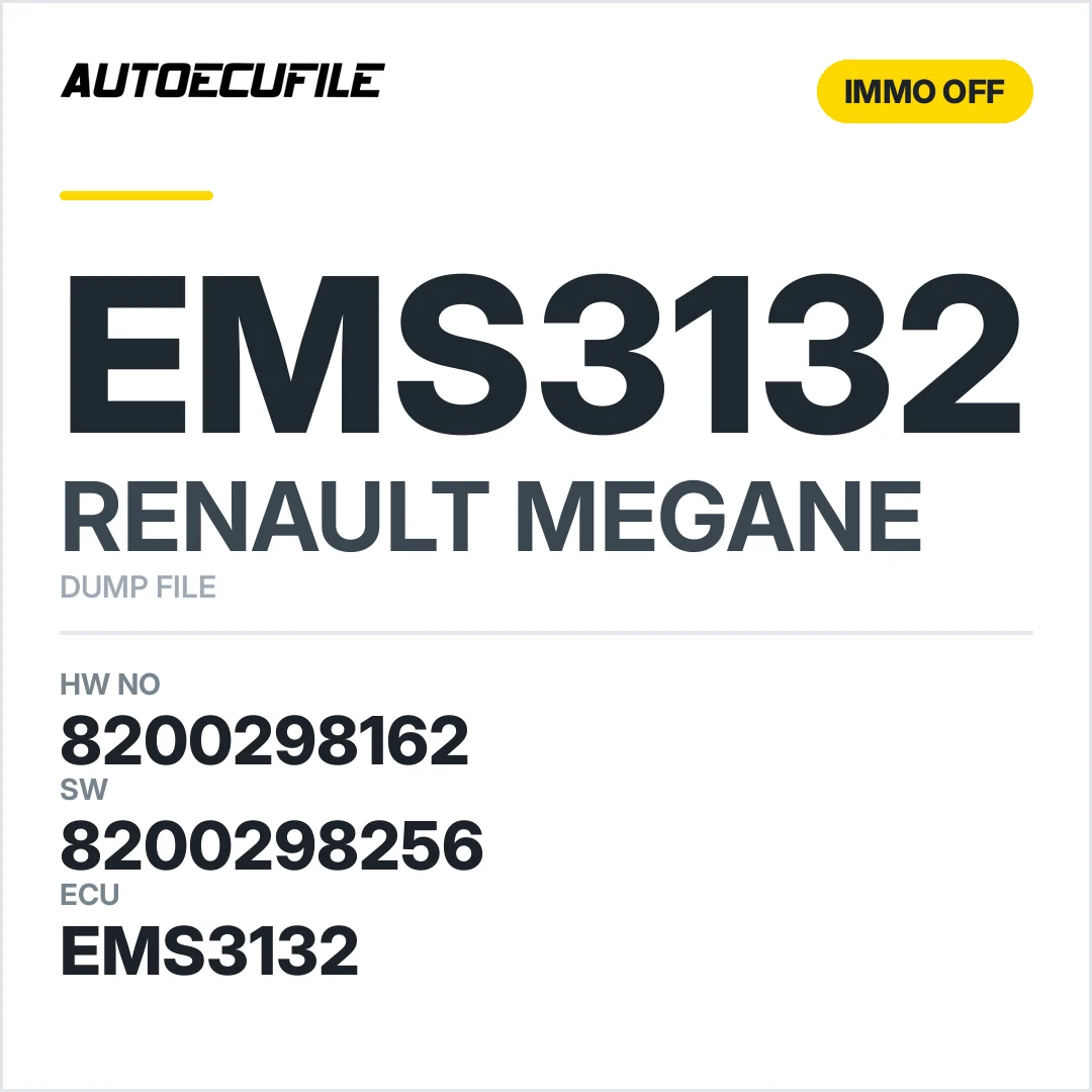 RENAULT MEGANE EMS3132 8200298162 8200298256 IMMO OFF DUMP