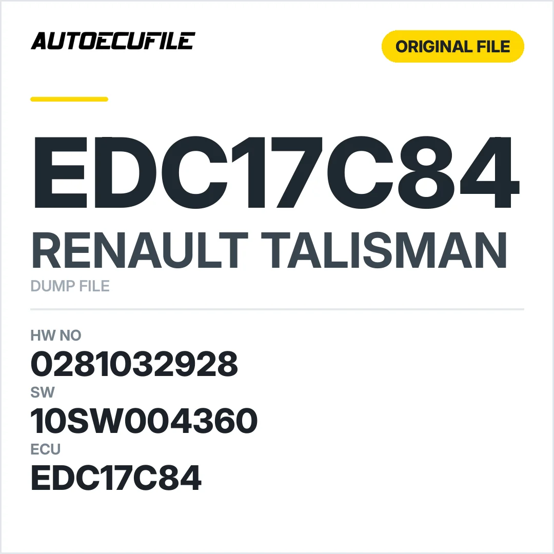 RENAULT TALISMAN EDC17C84 0281032928 10SW004360 10SW010685 DUMP