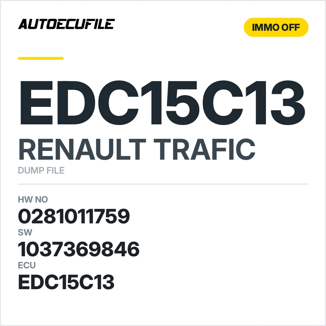 RENAULT TRAFIC EDC15C13 0281011759 1037369846 IMMO OFF DUMP