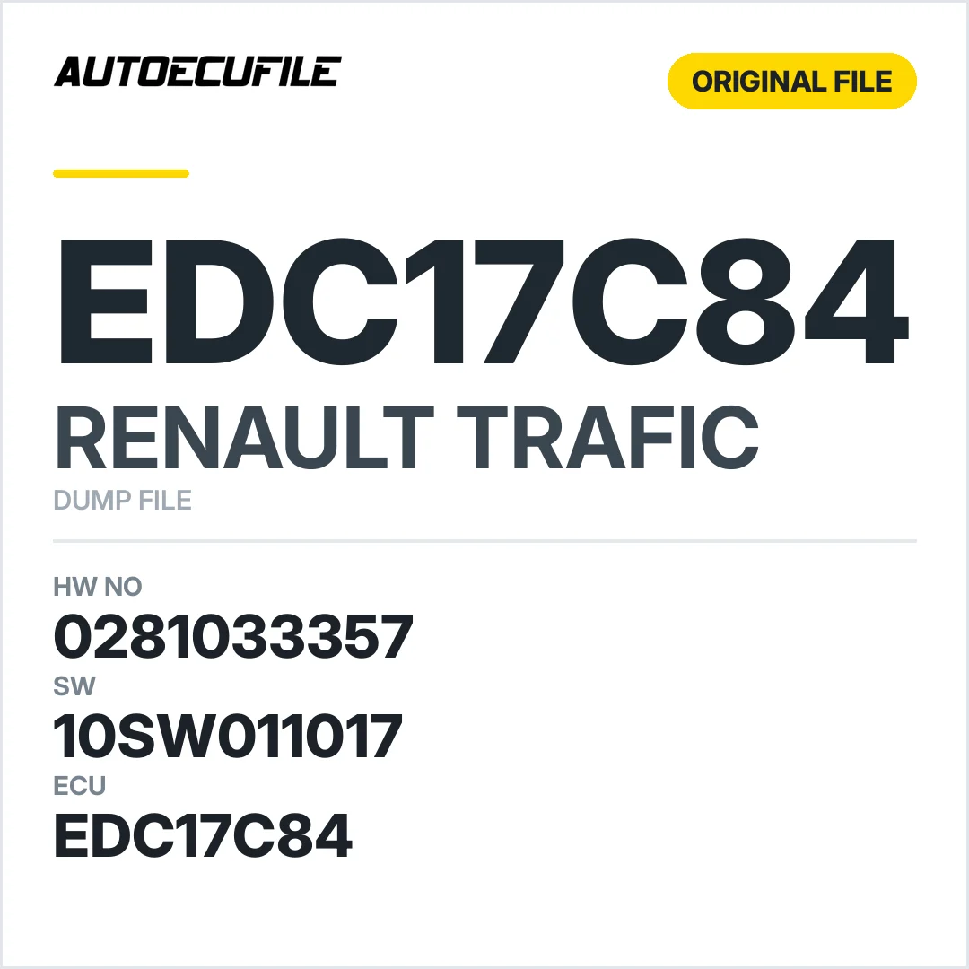 RENAULT TRAFIC EDC17C84 0281033357 10SW008509 10SW011017 DUMP