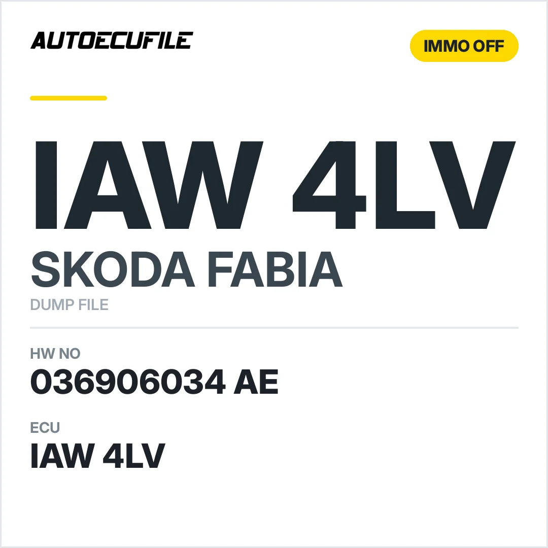 SKODA FABIA IAW 4LV 036906034 AE IMMO OFF DUMP
