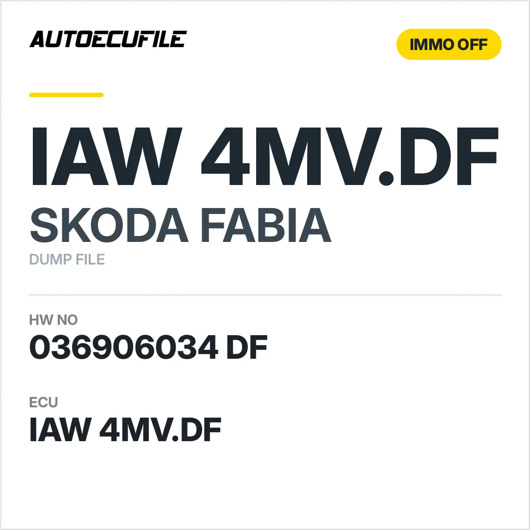 SKODA FABIA IAW 4MV.DF 036906034 DF IMMO OFF DUMP