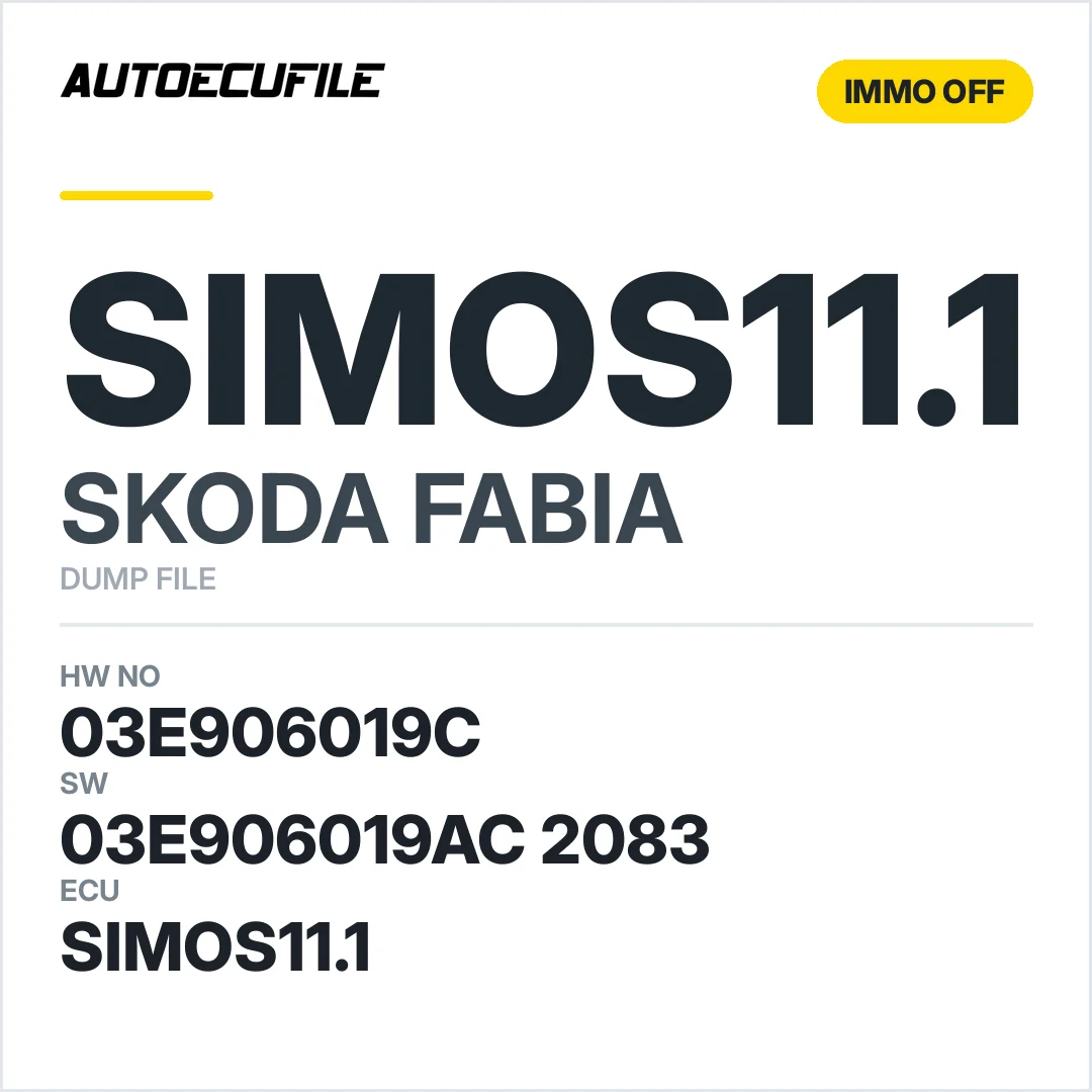SKODA FABIA SIMOS11.1 03E906019C 03E906019AC 2083 IMMO OFF DUMP