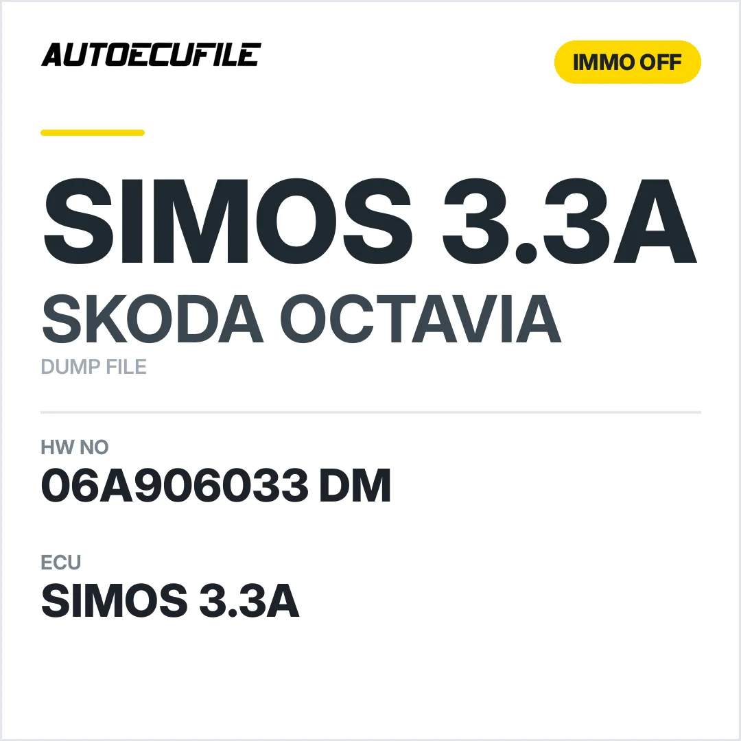SKODA OCTAVIA SIMOS3.3A 06A906033 DM 5WP44232 07 0 IMMO OFF DUMP