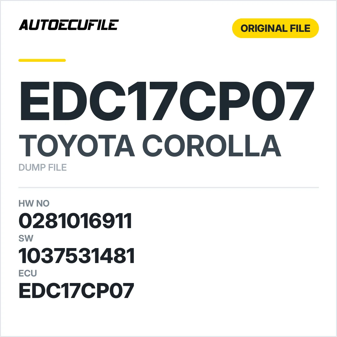 TOYOTA COROLLA EDC17CP07 0281016911  1037531481 DUMP