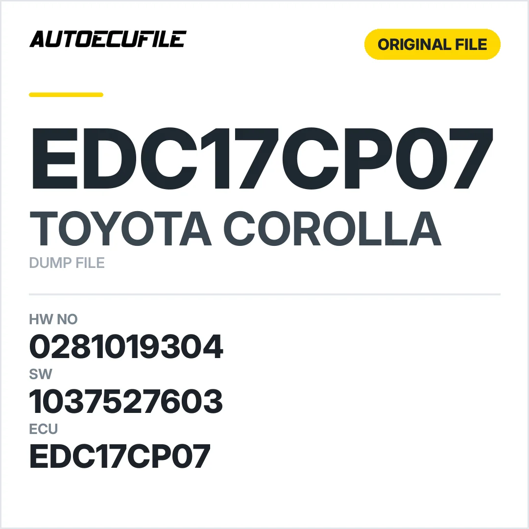 TOYOTA COROLLA EDC17CP07 0281019304 1037527603 DUMP