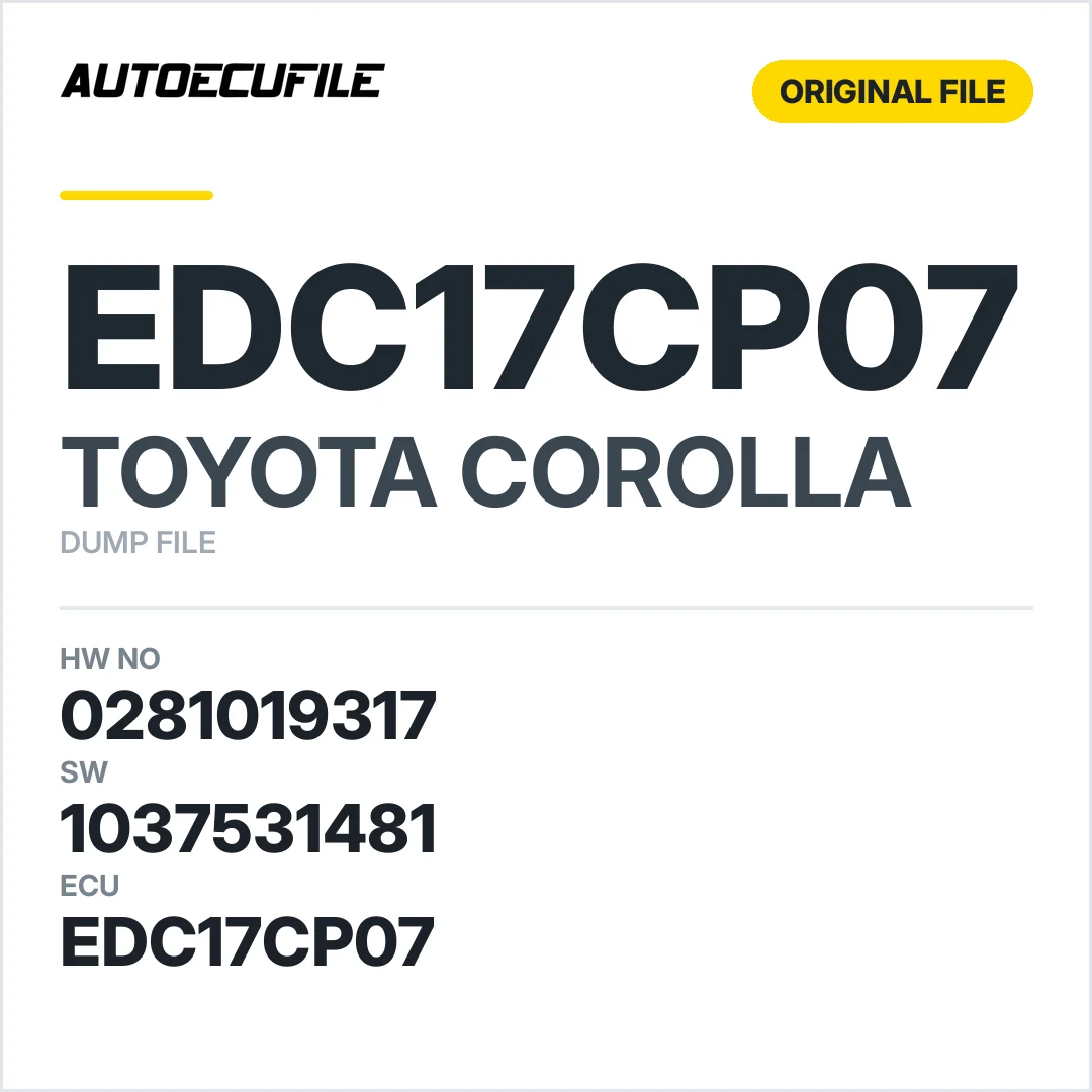 TOYOTA COROLLA EDC17CP07 0281019317 1037531481 DUMP