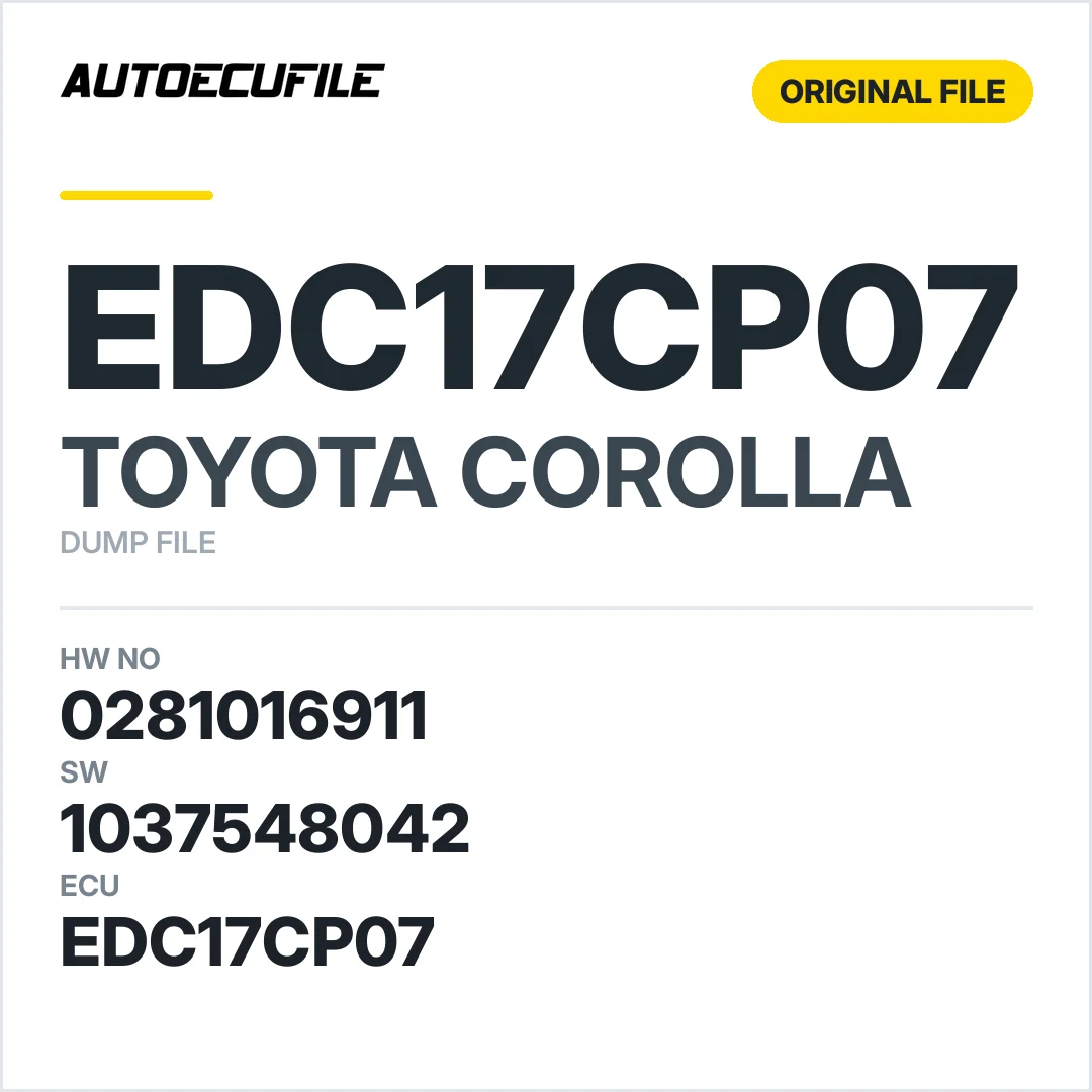 TOYOTA COROLLA EDC17CP07/37 0281016911 1037548042 DUMP