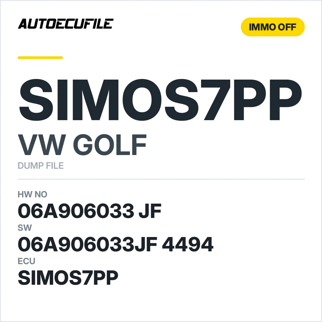 VW GOLF SIMOS 7PP 06A906033 JF 06A906033JF 4494 IMMO OFF DUMP