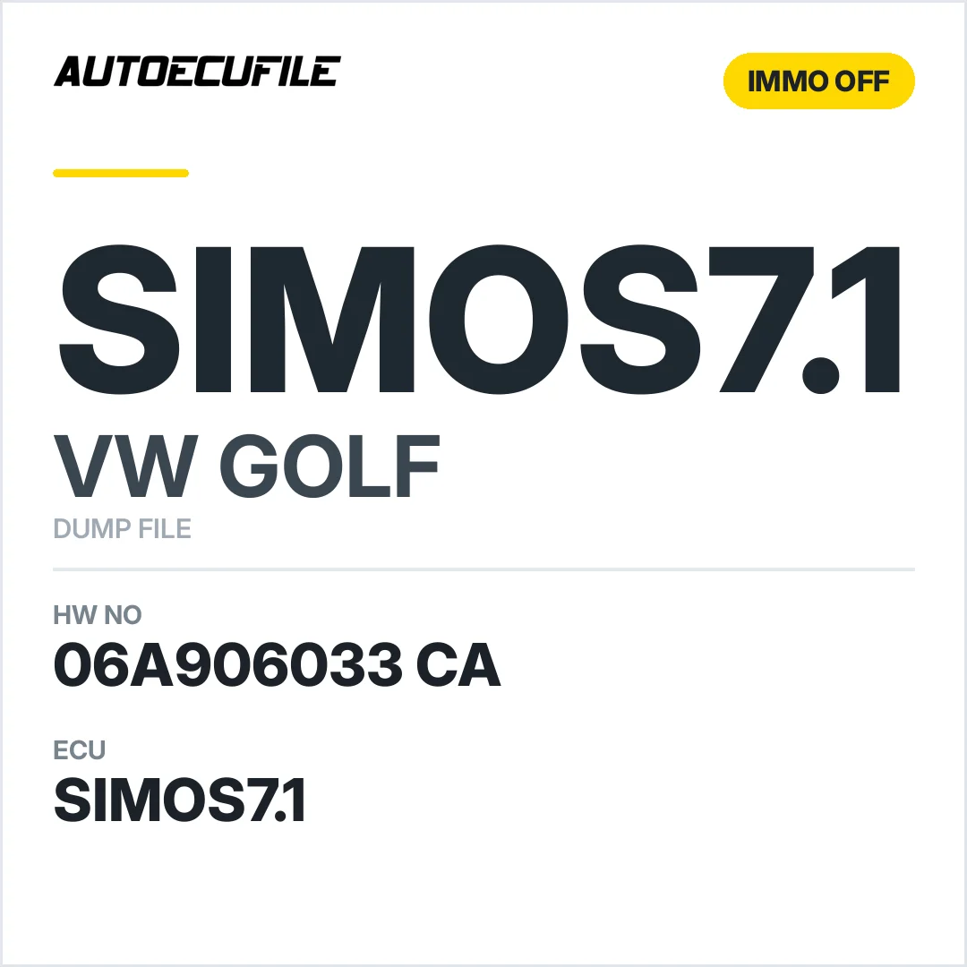 VW GOLF SIMOS7.1 06A906033 CA IMMO OFF DUMP