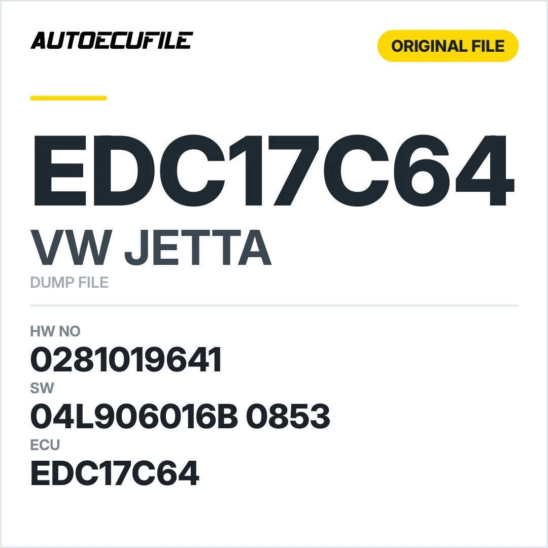 VW JETTA EDC17C64 0281019641 04L906016B 0853 1037550142 DUMP