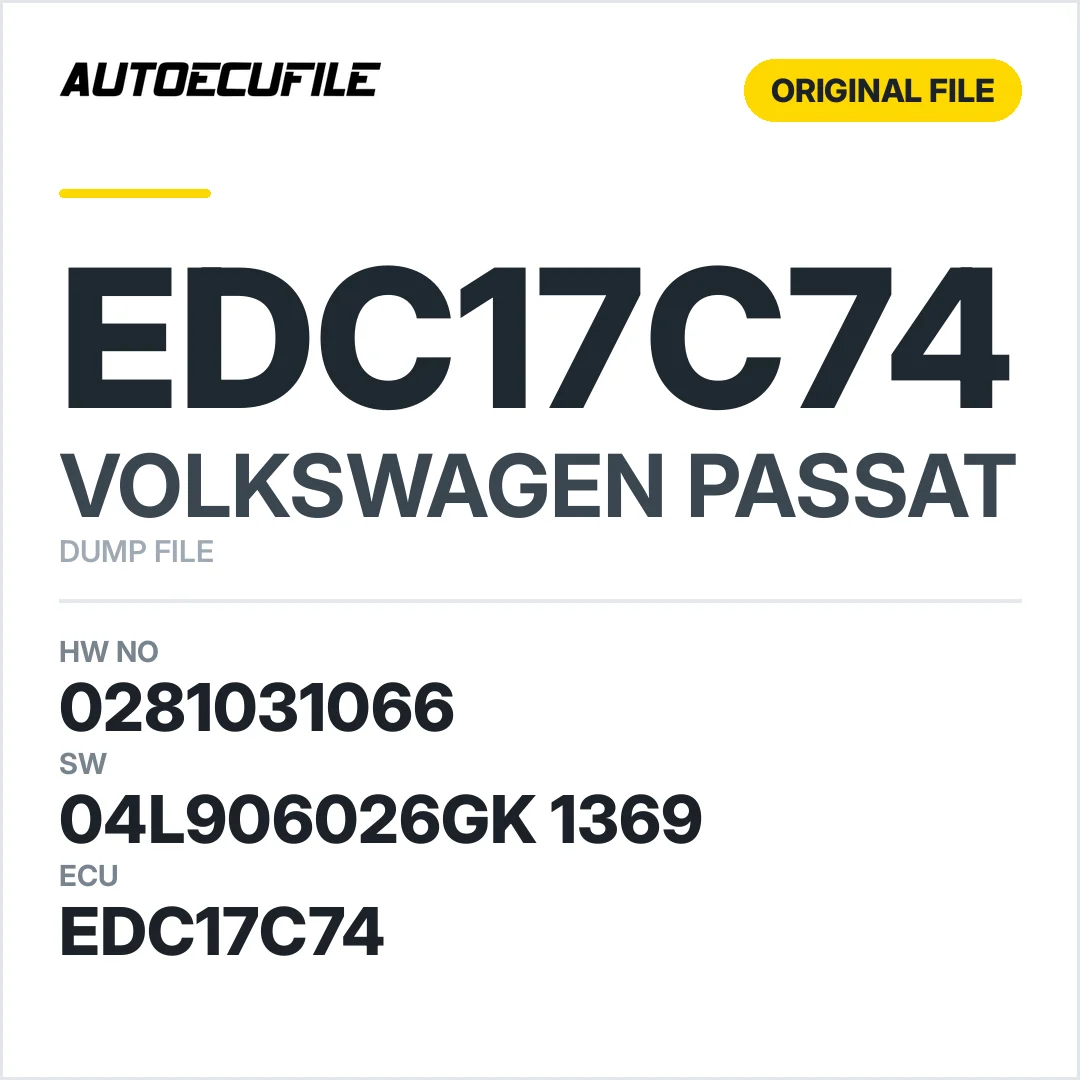 VW PASSAT EDC17C74 0281031066 04L906026GK 1369 1037554928 DUMP