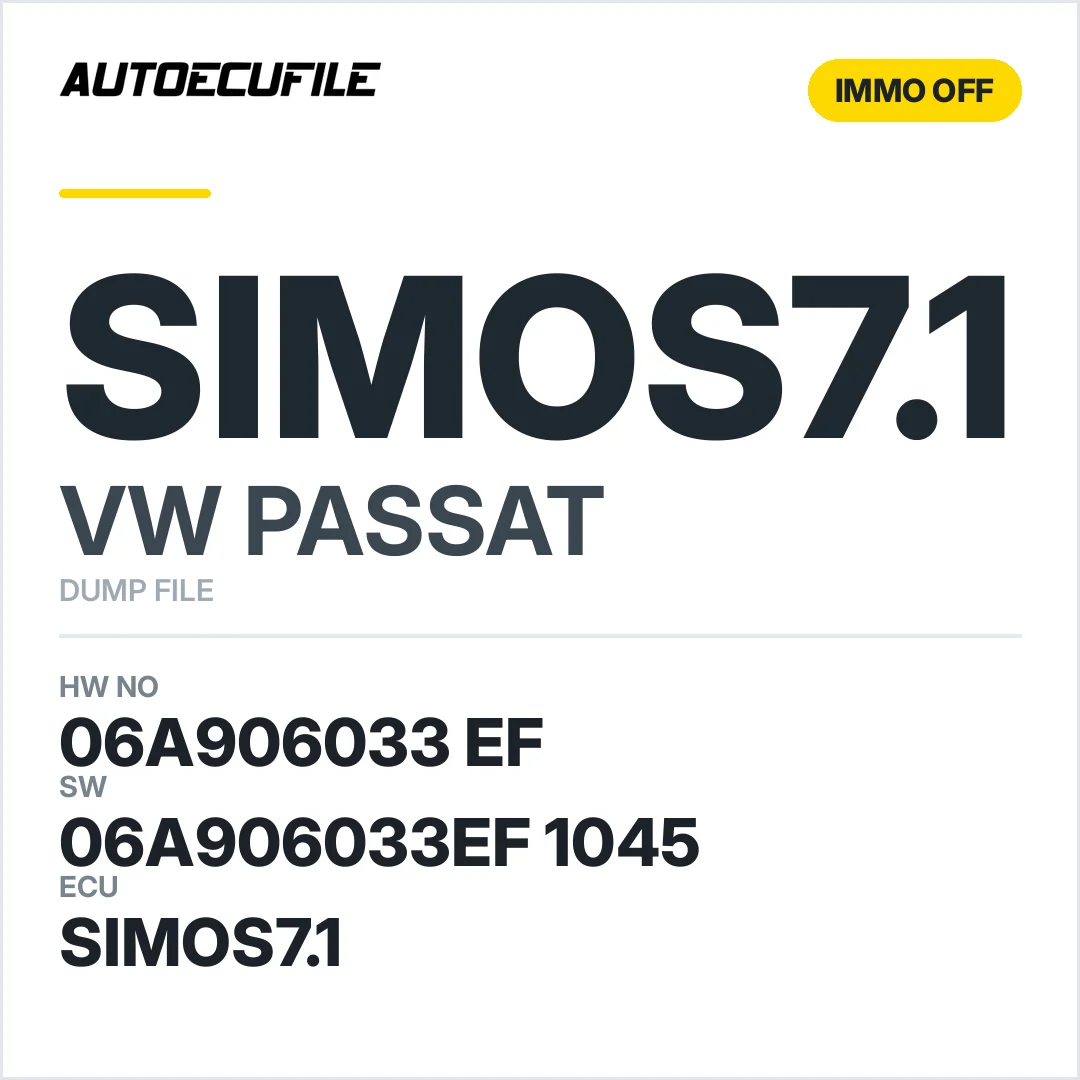 VW PASSAT SIMOS7.1 06A906033 EF 06A906033EF   1045 IMMO OFF DUMP