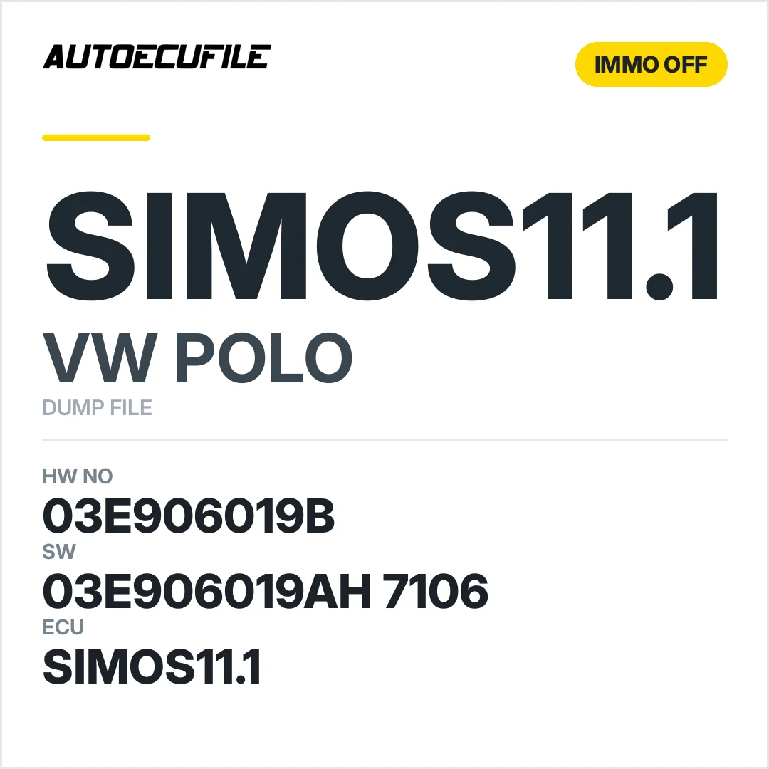 VW POLO SIMOS11.1 03E906019B 03E906019AH 7106 IMMO OFF DUMP