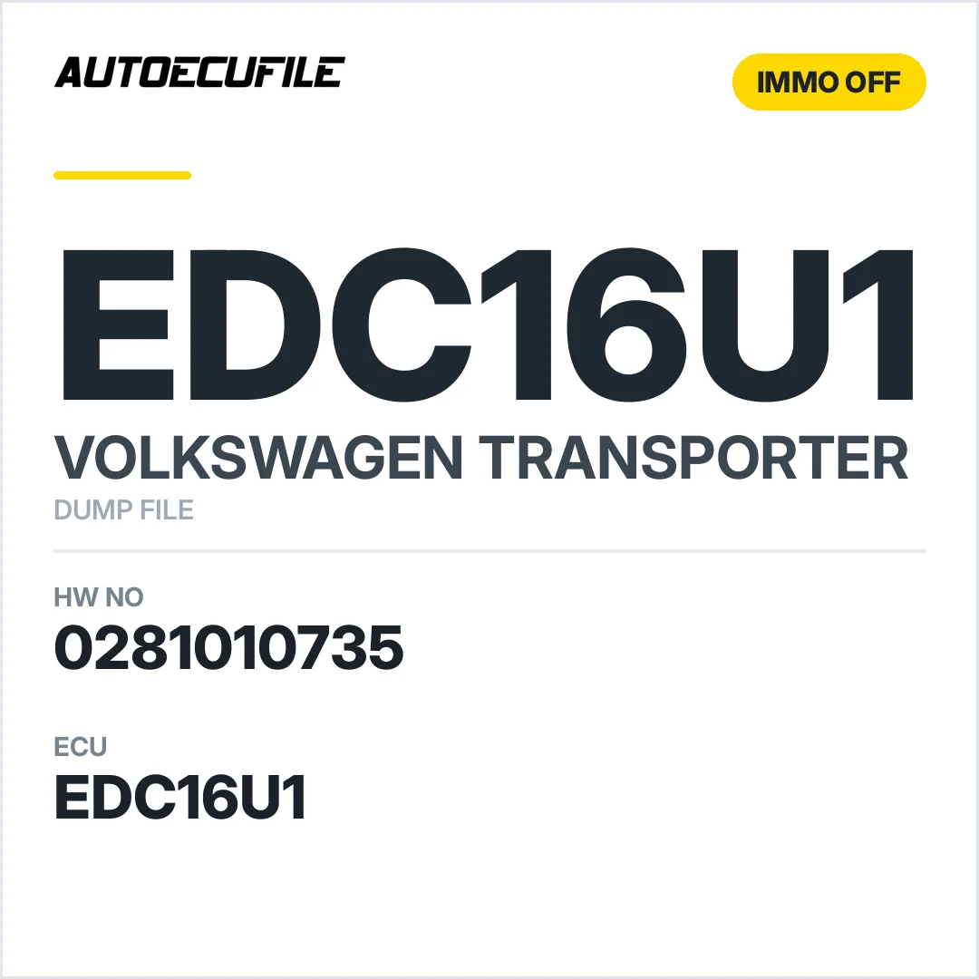 VW TRANSPORTER EDC16U1 0281010735 038906016 A IMMO OFF DUMP